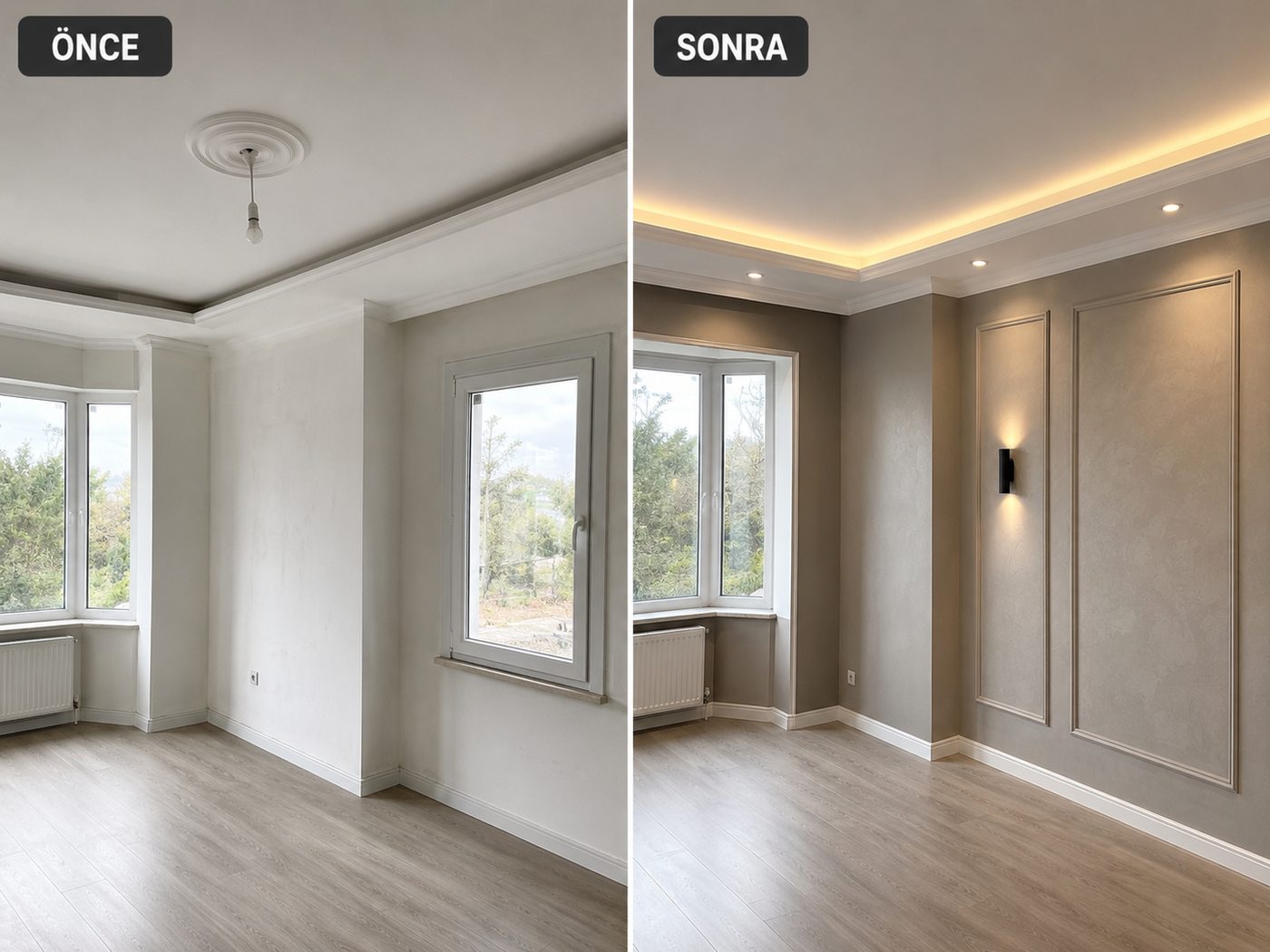 Bayındır iç cephe boya öncesi ve sonrası